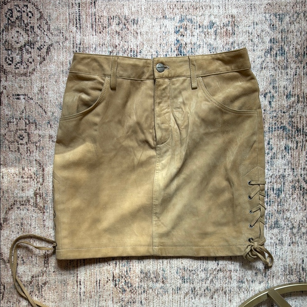 Anine Bing Tan Suede Mini Skirt with side laces